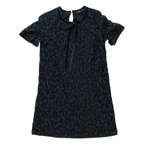 Black and dark green lace minidress with‎ velvet bow, size small